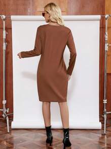 SHEIN LUNE In Bộ xương Váy áo thun - Cà phê - Xem 2