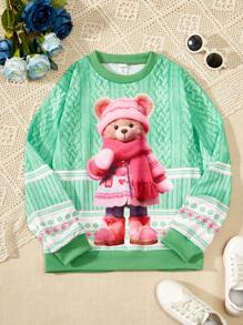 SHEIN 女童休閒城市teddy熊毛衣 - 彩色 - 查看 1