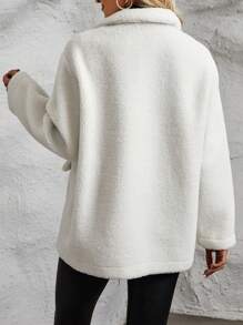 SHEIN LUNE Women's Solid Color Double Pocket Zippered Fleece Jacket - Apricot - View 2