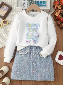 女童(大)兩件套裝 - 白色 - 查看 4