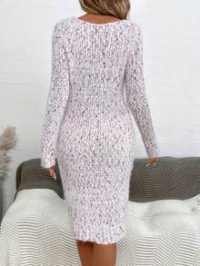 SHEIN Essnce Space Dye V Neck Sweater Dress - Multicolor - View 2