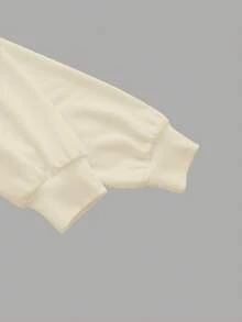 SHEIN EZwear 字母圖案落肩袖抽繩連帽衫 - 杏色 - 查看 3