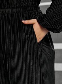 SHEIN LUNE Plus Size Hidden Pocket Single Breasted Dress - Black - View 4