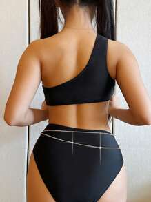 SHEIN Swim Asymmetrical One-piece Swimsuit - Black - View 4