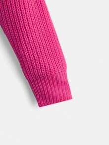 SHEIN Áo len trễ vai màu trơn cổ tròn cho bé gái Tween - Màu Hồng Tươi - Xem 4