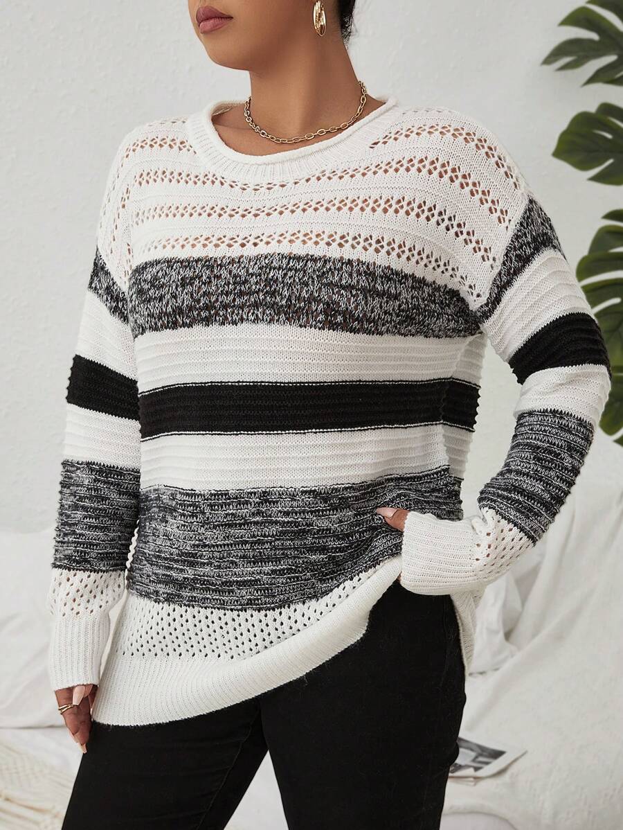 SHEIN LUNE 大碼毛衣套頭 - 黑與白 - 查看 1