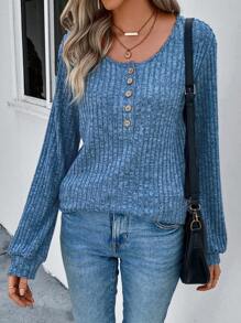 EMERY ROSE 圓領燈籠袖t恤 - 藍色 - 查看 1