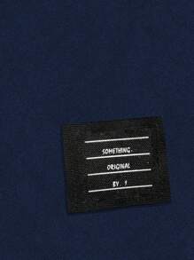 Manfinity Mode 男士長袖釦扣衫, 帶有字母刺繡 - 藏蓝色 - 查看 5