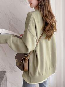 Alicedudu 秋冬休闲简约圆领套头衫，二合一设计 - 卡其色 - 查看 2