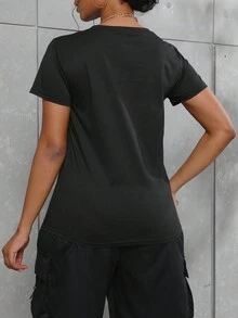 心形圓領短袖t卹 - 黑色 - 查看 2