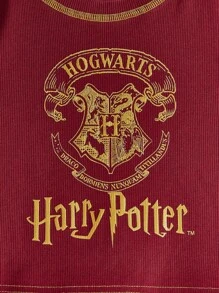 Harry Potter | ROMWE Letter Graphic Contrast Stitch Tank Top, School - Burgundy - View 4