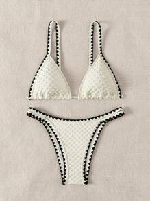 SHEIN Swim Summer Beach Whip Stitch Triangle Bikini Set - Beige - View 5