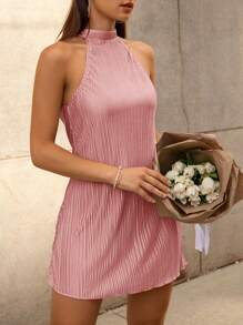 Firerie Vestido unicolor de cuello halter - Rosa - Ver 5