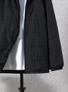 SHEIN 青少年男孩毛绒连帽棉服外套 - 黑色 - 查看 3