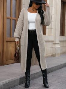 Calvaya Áo khoác cardigan dáng rộng có túi đôi thả vai - Màu be - Xem 5