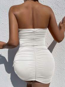 Chiquease Ruched O-Ring Peekaboo Bodycon Tube Dress Mini Short Women Outfit - White - View 2