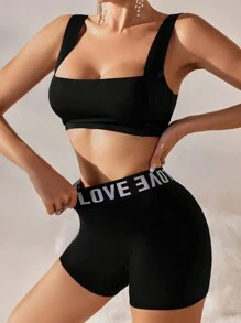 SHEIN Letter Tape Panel Lingerie Set - Black - View 5