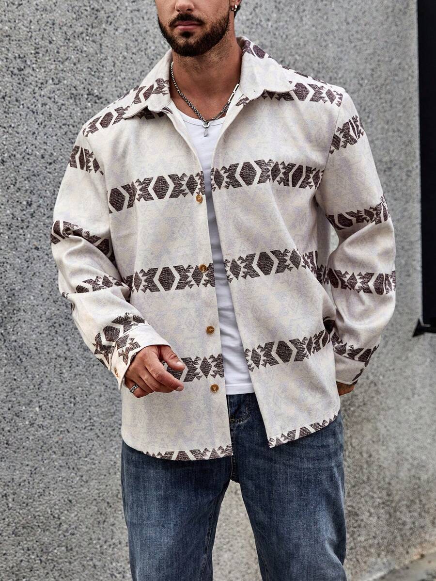 Manfinity Homme Nam Kích thước Lớn Hình học In Áo khoác kiểu sơ mi - Nhiều màu - Xem 1