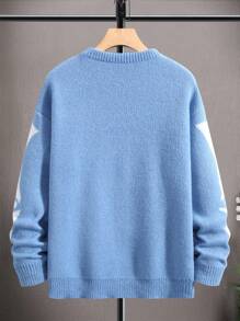 Manfinity EMRG 男士骷髏骷髏圖案落肩袖套頭毛衣 - 藍色 - 查看 2