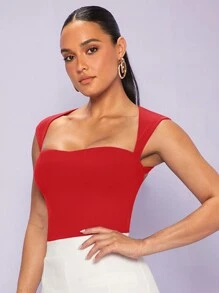 Silquee 雞心領口後背鏤空素色背心上衣