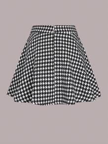 SHEIN Unity Houndstooth Print Flare Skirt - Black and White - View 2