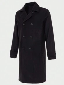 SHEIN Cottnline Men Double Breasted Overcoat - Black - View 1