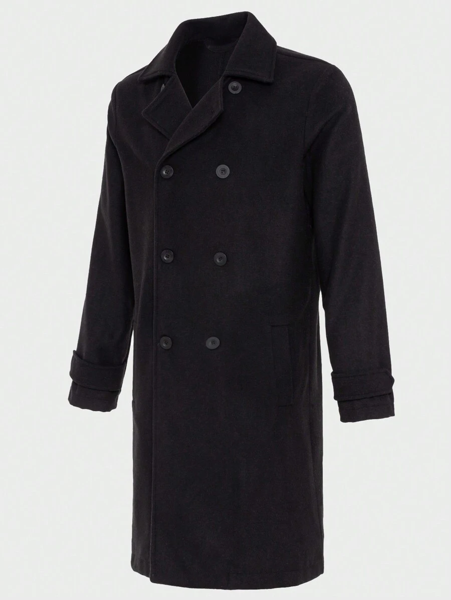 SHEIN Cottnline Men Double Breasted Overcoat - Black - View 1