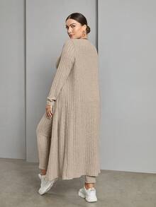 SHEIN Essnce 大碼開門襟外套&背心上衣&緊身打底褲 - 杏色 - 查看 2