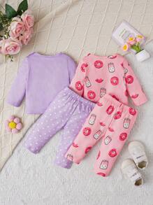 SHEIN 2 Miếng Em bé Cô gái Giải trí Thoải mái Dễ thương Món ăn Mẫu In Đối với Mặc hàng ngày at Nhà - Nhiều màu - Xem 2