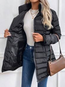 SHEIN LUNE Áo khoác có mũ trùm đầu có khóa kéo phía trước dành cho nữ Quần áo mùa đông - màu đen - Xem 6