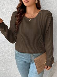 SHEIN Frenchy Plus Crossover Back Batwing Sleeve Sweater In Fall/Winter - Brown - View 2
