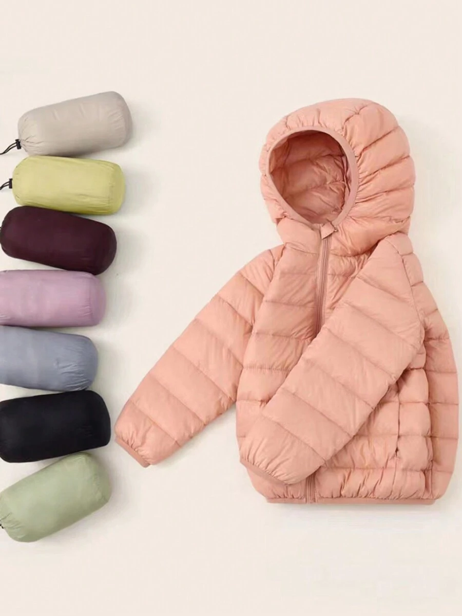 Teenage Girls' Zipper Hooded Padded Coat - Baby Pink - View 1