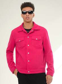 Manfinity VCAY Áo khoác nam 1 mảnh có túi cài nút phía trước, dành cho mùa thu đông - Hồng - Xem 6