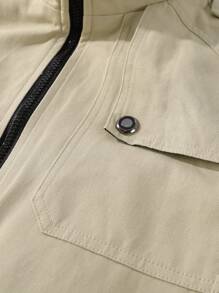 Manfinity Homme Men Long Sleeve Flap Pocket Zip Up Jacket, Fall - Khaki - View 8