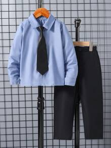 SHEIN 男孩純色襯衫和褲子套裝（不含領帶）