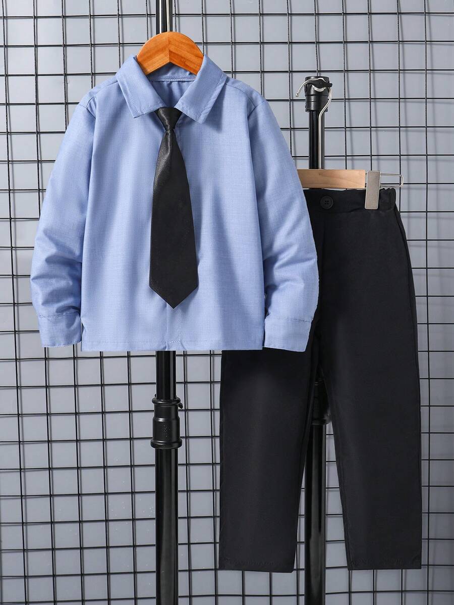 SHEIN 男孩純色襯衫和褲子套裝（不含領帶）