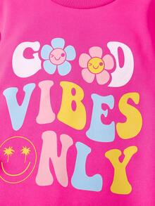 SHEIN 女小童標語圖案加絨內裏運動衫&緊身打底褲