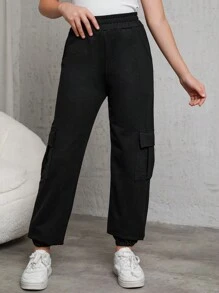 RueChic Teen Girls' Utility Pocket Sweatpants - Black - View 1