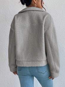 SHEIN Unity Của phụ nữ Lông Jackets Với Mặt trước Nút - Màu Xám nhạt - Xem 2
