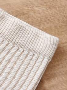 SHEIN Sudadera De Punto Acanalado Sólido Y Pantalones De Punto Para Niña Preadolescente - Albaricoque - Ver 3