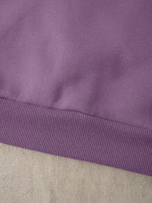 INAWLY 花卉和字母图案保暖衬里运动衫、长袖上衣 - 紫色 - 查看 7