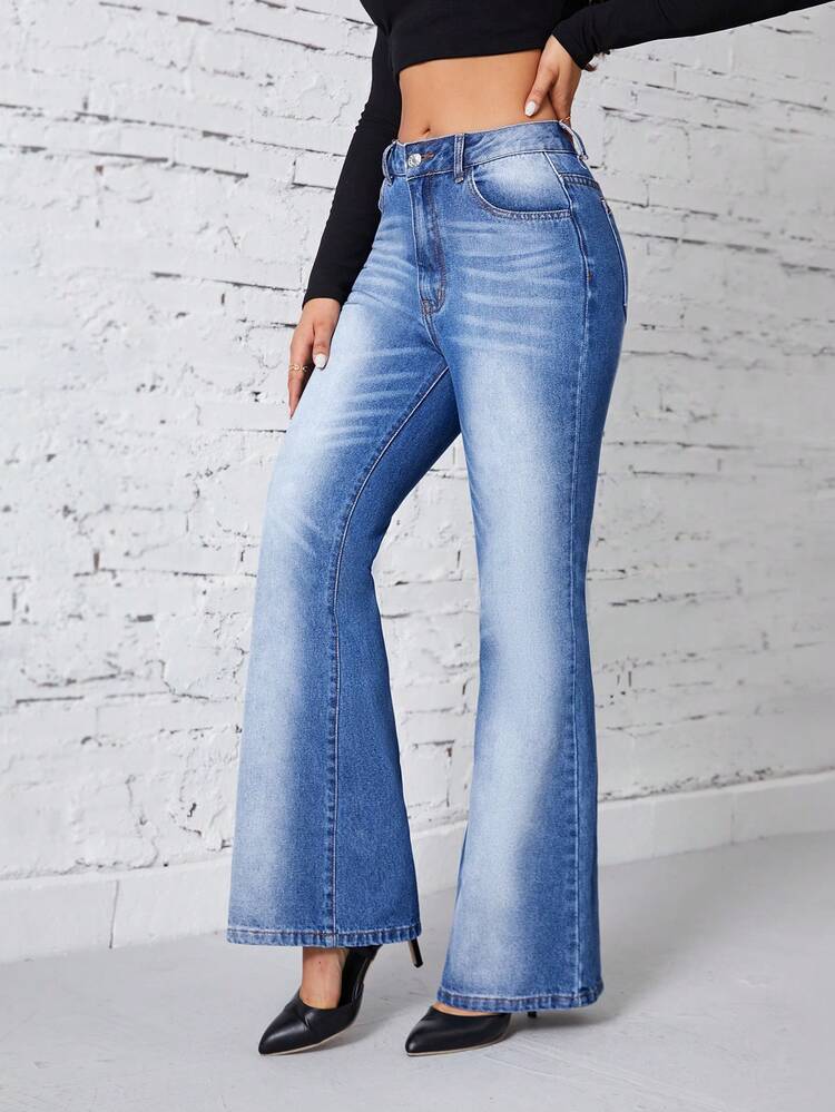 Washed Bootcut Denim Trousers