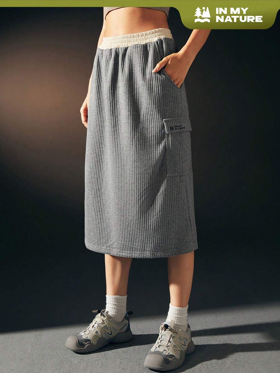 In My Nature 字母圖案側翻蓋口袋織帶拼接腰裙