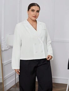 SHEIN Essnce 大碼雙排釦西裝外套 - 白色 - 查看 7