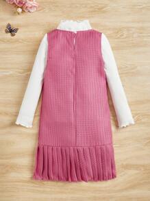 SHEIN 女大童木耳邊T恤&翻蓋細節百褶下擺洋裝 - 彩色 - 查看 2