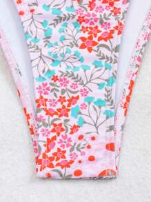 Swim Mod Summer Beach Ditsy Floral Print Shirred Bikini Set - Multicolor - View 4