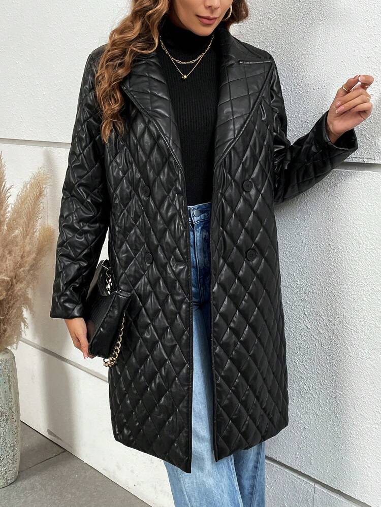 Women's Long Lapel Diamond Quilted Jacket