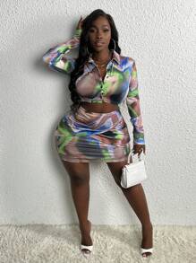 Slaydiva Tie Dye Button Front Cutout Detail Dress - Multicolor - View 4