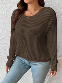 SHEIN Frenchy Plus Crossover Back Batwing Sleeve Sweater In Fall/Winter - Brown - View 3