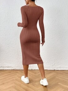 SHEIN Frenchy Cổ vuông Tách đùi Đầm Áo len - Hồng - Xem 2